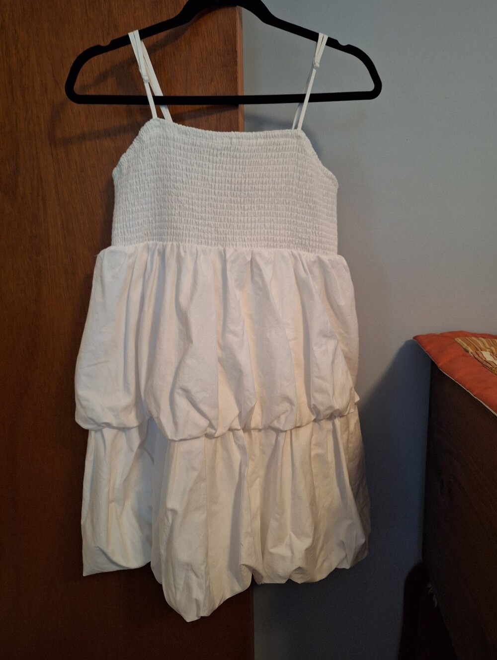 Final Price*A New Day White Bubble-Hem Mini Dress Adjustable Straps Women Size L